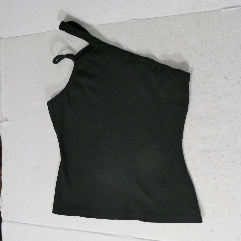 Maeve Anthropologie Womens Tank L Black‎ One Shoulder Ribbed Asymmetrical Modern